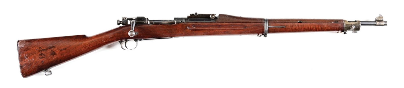 (C) EARLY US SPRINGFIELD MODEL 1903 BOLT ACTION RIFLE (1911).: Exhibits all the proper early features including the type 2 fine checkered butt plate, type 2 cocking piece, straight bolt, type 1 case color serif letter magazine cut off, type 2 high hump handguard 