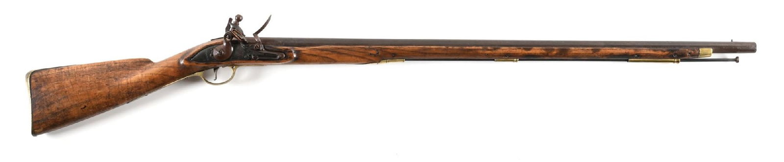 (A) TOWER INDIA PATTERN FLINTLOCK BROWN BESS MUSKET.: British proofed barrel which has been shortened at the muzzle and fitted with a small blade front sight. Reconverted flintlock, the convex plate engraved "TOWER" towards the tail and with a "GR" cyphe