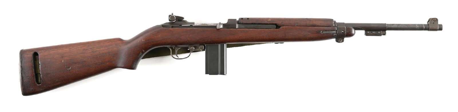(C) INLAND M1 CARBINE SEMI AUTOMATIC RIFLE WITH SOFT CASES: Inland barrel dated June 1943. With bayonet lug, low wood stock with oval cut, round bolt, flip safety, four-rivet handguard, blade front sight with ears, adjustable "I.R. CO" marked adjustable rear s