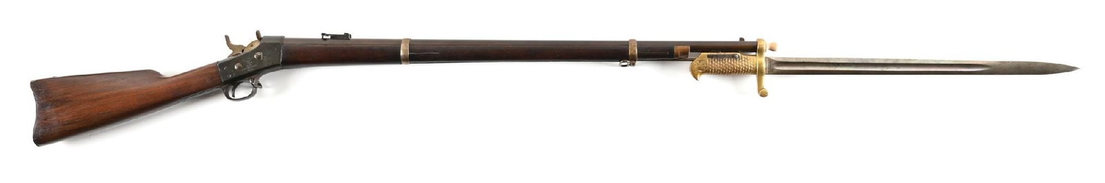 (A) US SPRINGFIELD MODEL 1870 ROLLING BLOCK NAVY RIFLE.: Built by Springfield Armory in 1870-71 using the Remington rolling block action. This Navy model has the anchor stamped atop the barrel along with "HBR" inspector stamp for Henry Bellows Robeson along