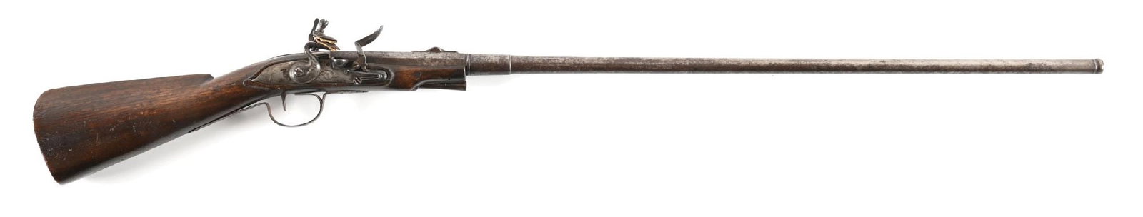 (A) CONTINENTAL FLINTLOCK POACHERS TURNBARREL RIFLE.: Features include light contour barrel that can easily unscrew from breech, rear sight with no provision for front sight, lock with light floral engraving and serpent on hammer, and iron trigger guard.