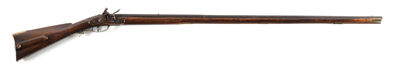 (A) FLINTLOCK BUCK AND BALL RIFLE SIGNED "ABL" WITH SLIDING WOODEN PATCHBOX. (1 of 2)