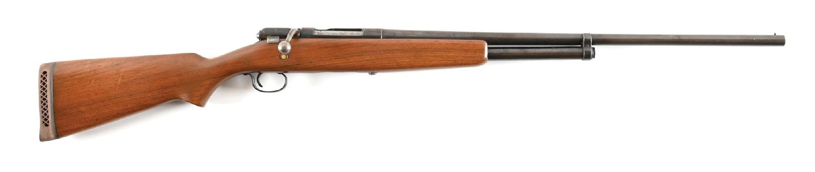 (C) J.C. HIGGINS MODEL 583.15 BOLT ACTION SHOTGUN.: Blue finish, plain walnut stock with pistol grip, added waffle pad, and single bead front sight. CONDITION: Fine. All metal is a blue-patina blend. Stocks are solid with scattered impressions. Mechani