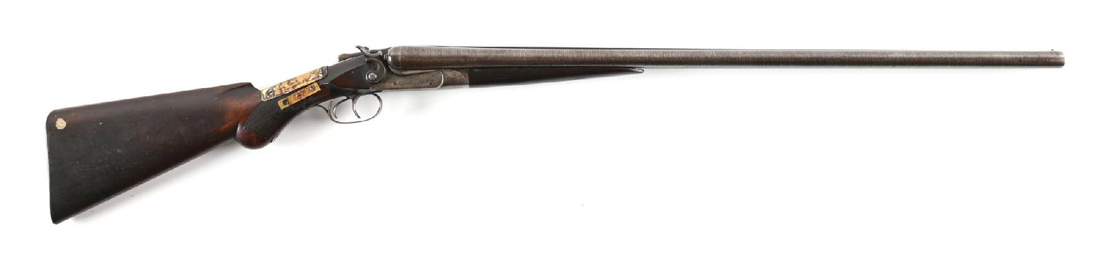 (C) ITHACA NEW ITHACA GUN SIDE BY SIDE 12 GAUGE SHOTGUN.: Dovetail lump faux Damascus barrels with bead front sight on matted narrowing, solid rib with rib extension. Extractor, with matching serial number on loop. Splinter forearm with point pattern checker