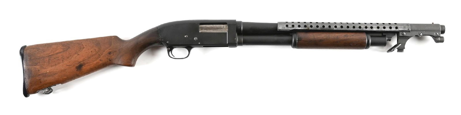 (C) STEVENS MODEL 620A SLIDE ACTION TRENCH SHOTGUN. (1 of 2)