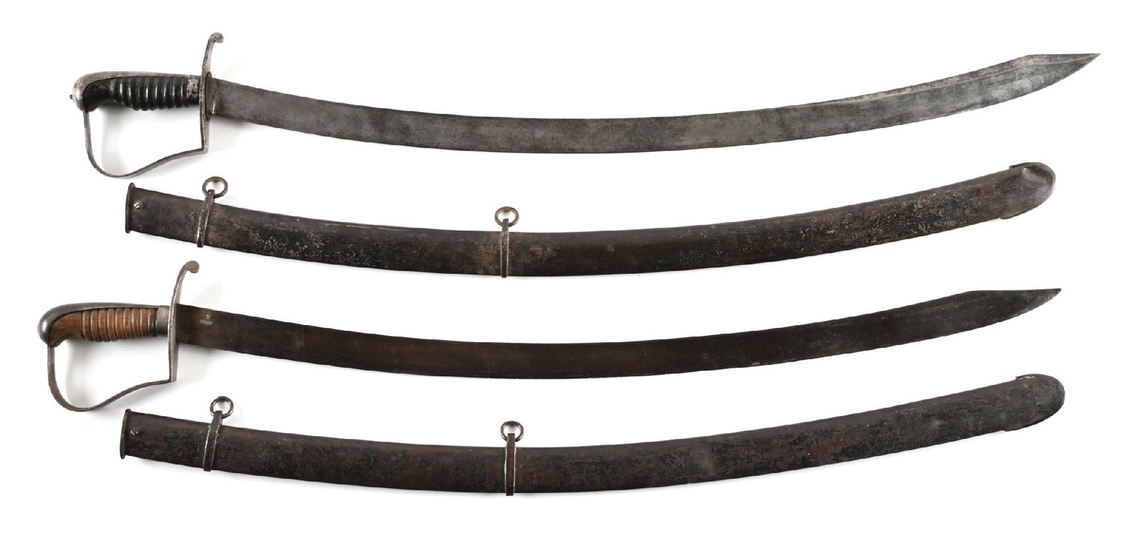 LOT OF 2: US STARR 1812-1813 CONTRACT SABERS.: Lot consists of: (A) US Model 1812-1813 cavalry saber by Nathan Starr. Standard configuration with curved, unfullered blade ending in a clip point. Stamped "N. STARR" on obverse side and "P / HHP" on 