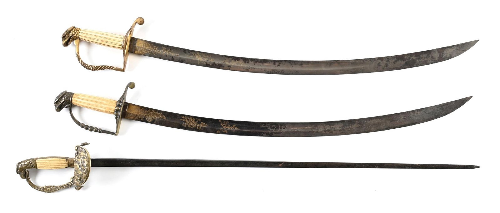 LOT OF 3: EAGLE HEAD POMMEL SWORDS. (1 of 2)