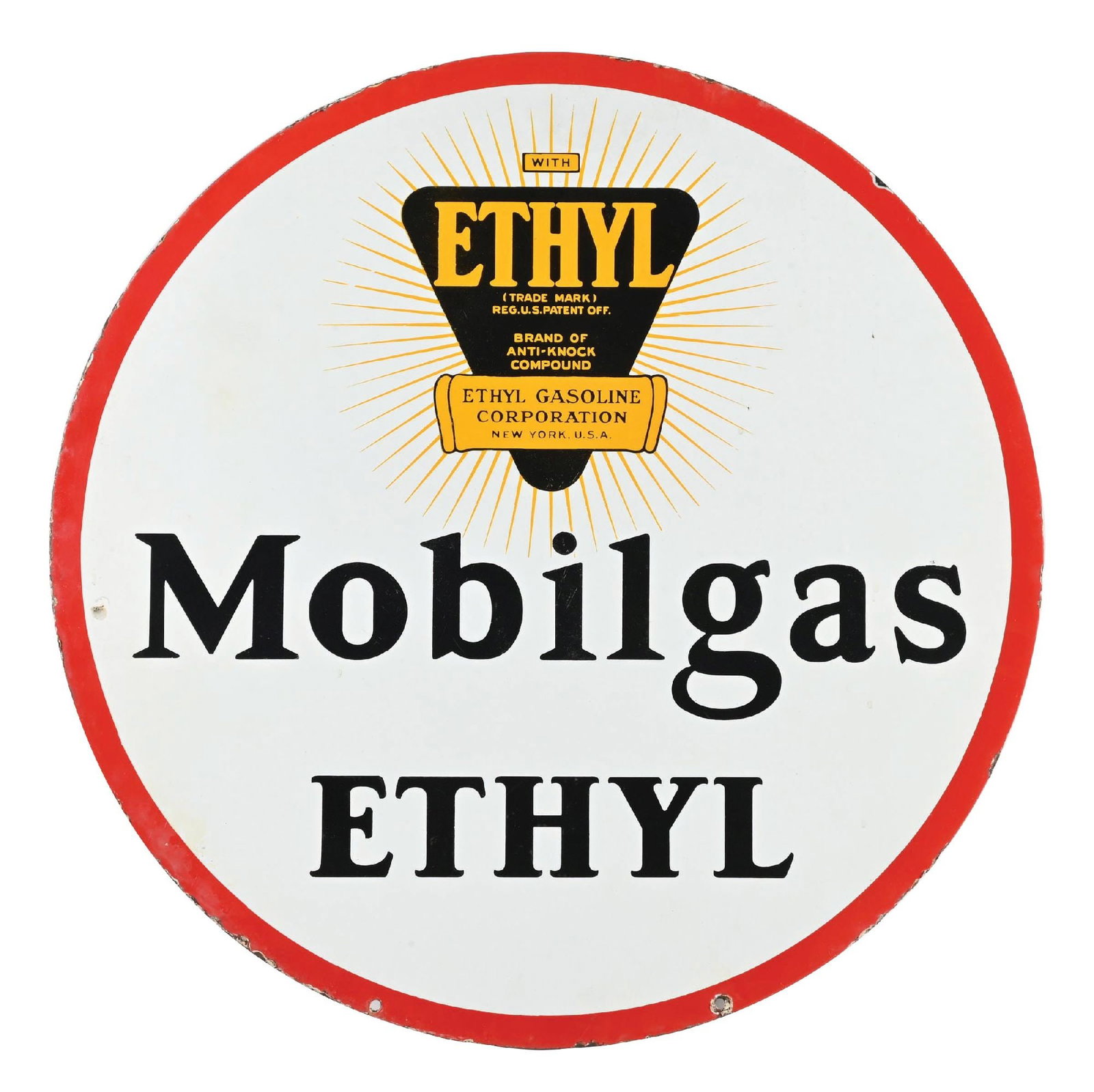 MOBILGAS ETHYL GASOLINE PORCELAIN SIGN (1 of 2)