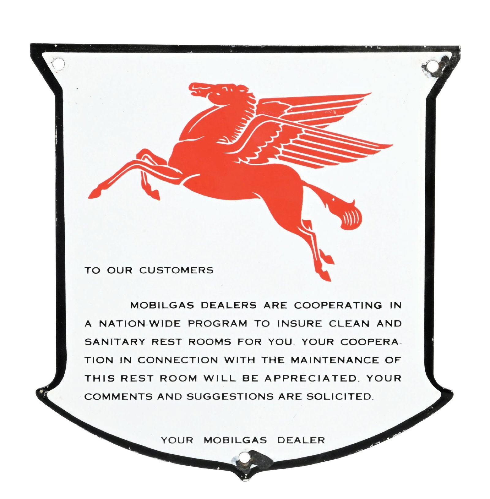 MOBILGAS PORCELAIN REST ROOM SHIELD SIGN WITH PEGASUS GRAPHIC (1 of 2)