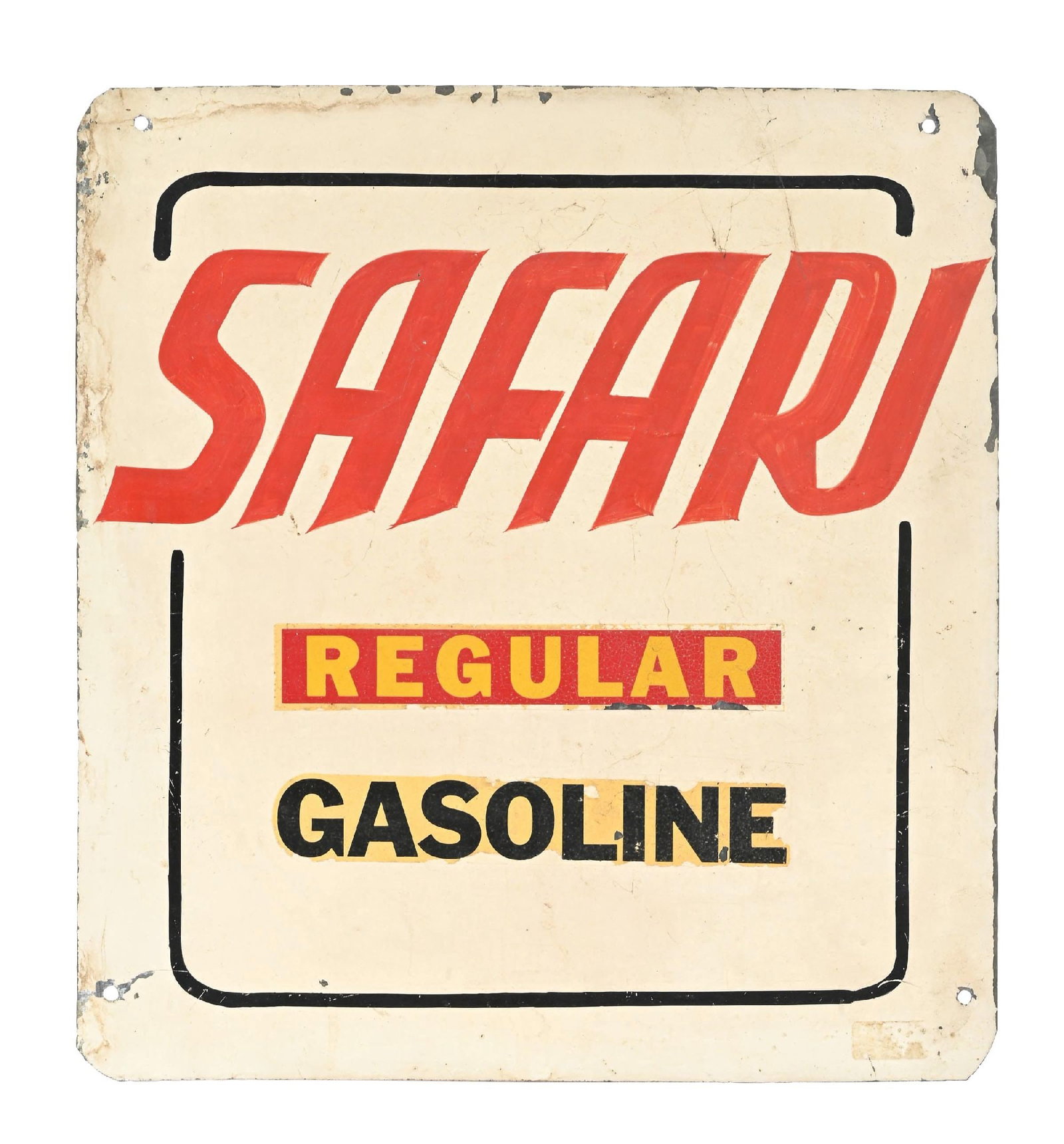 UNIQUE SAFARI REGULAR GASOLINE PAINTED METAL PUMP PLATE SIGN (1 of 2)
