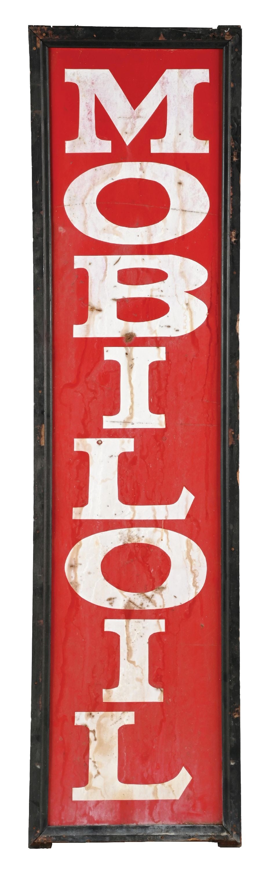 MOBILOIL TIN VERTICAL SIGN W/ ORIGINAL WOOD FRAME (1 of 2)