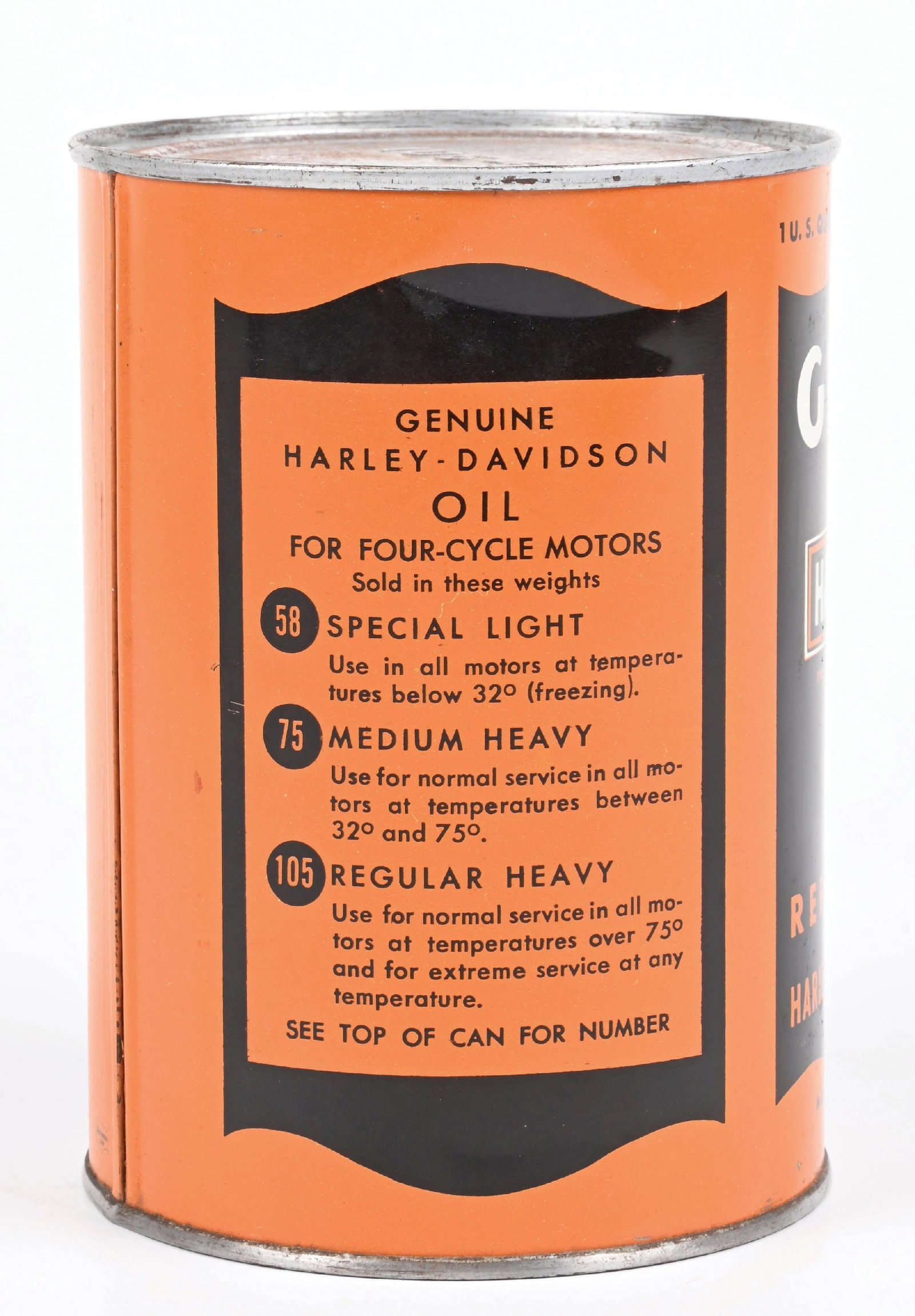 HARLEY-DAVIDSON MOTORCYCLES MOTOR OIL ONE QUART CAN - 4