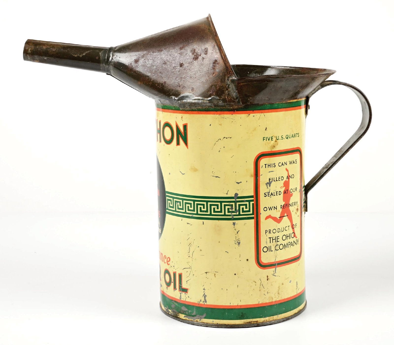 MARATHON MOTOR OIL FIVE QUART FOLK ART OIL CAN - 2