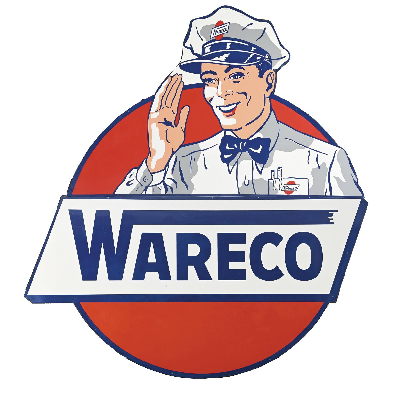 N.O.S. WARECO SERVICE STATION FIGURAL TIN 8' BILLBOARD SIGN (1 of 4)
