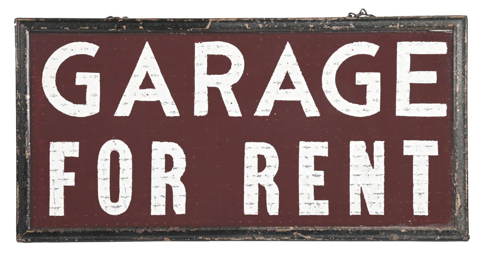 GARAGE FOR RENT REFLECTIVE GLASS SIGN W/ ORIGINAL METAL FRAME & CHAIN (1 of 2)