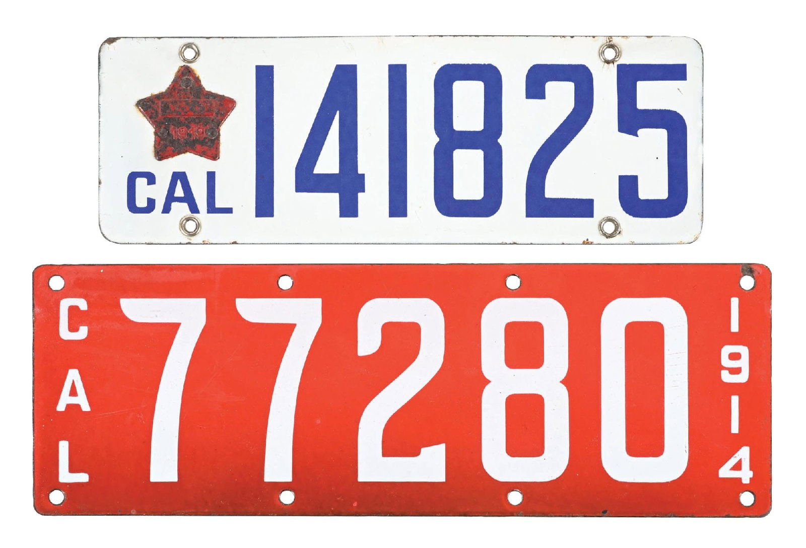 COLLECTION OF 2: 1919 & 1914 CALIFORNIA STATE PORCELAIN LICENSE PLATES (1 of 2)