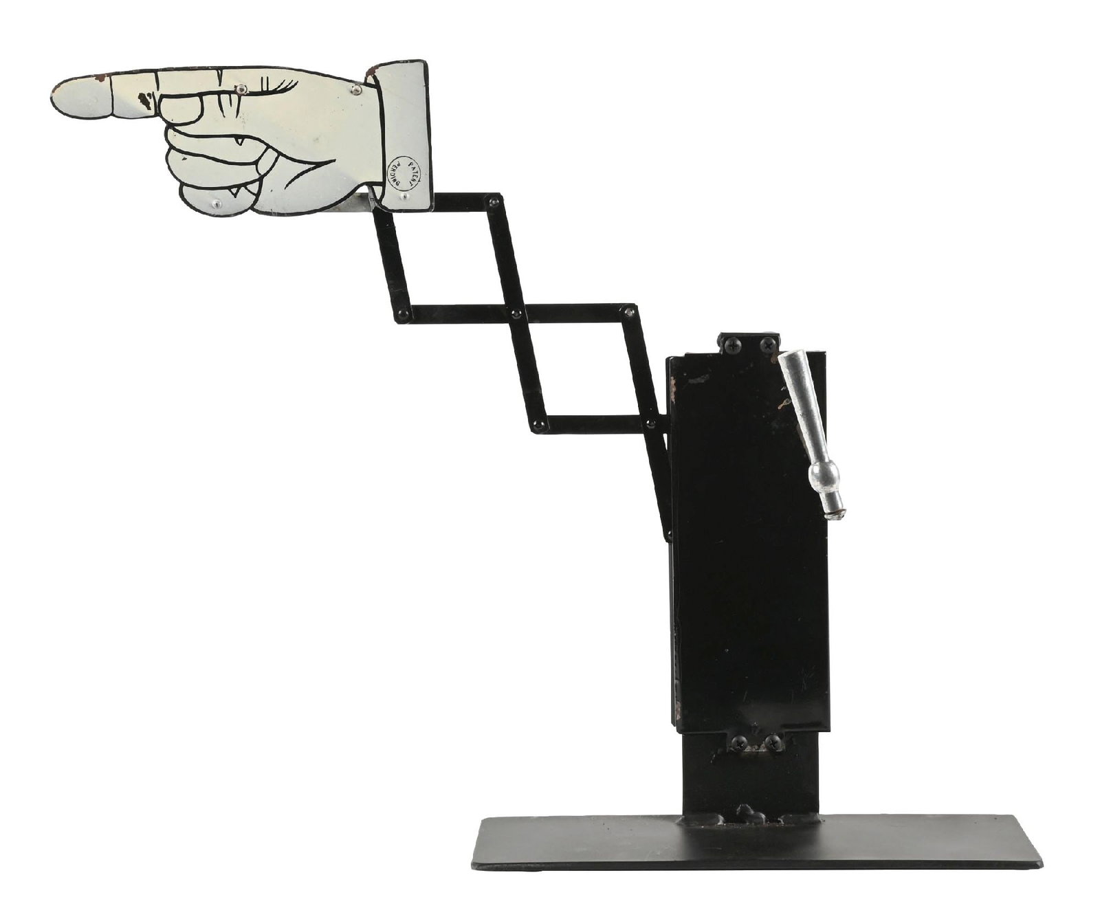 AUTOMOTIVE DIRECTIONAL TURN SIGNAL TIN HAND RETRACTIBLE HAND ON CUSTOM DISPLAY BASE (1 of 3)
