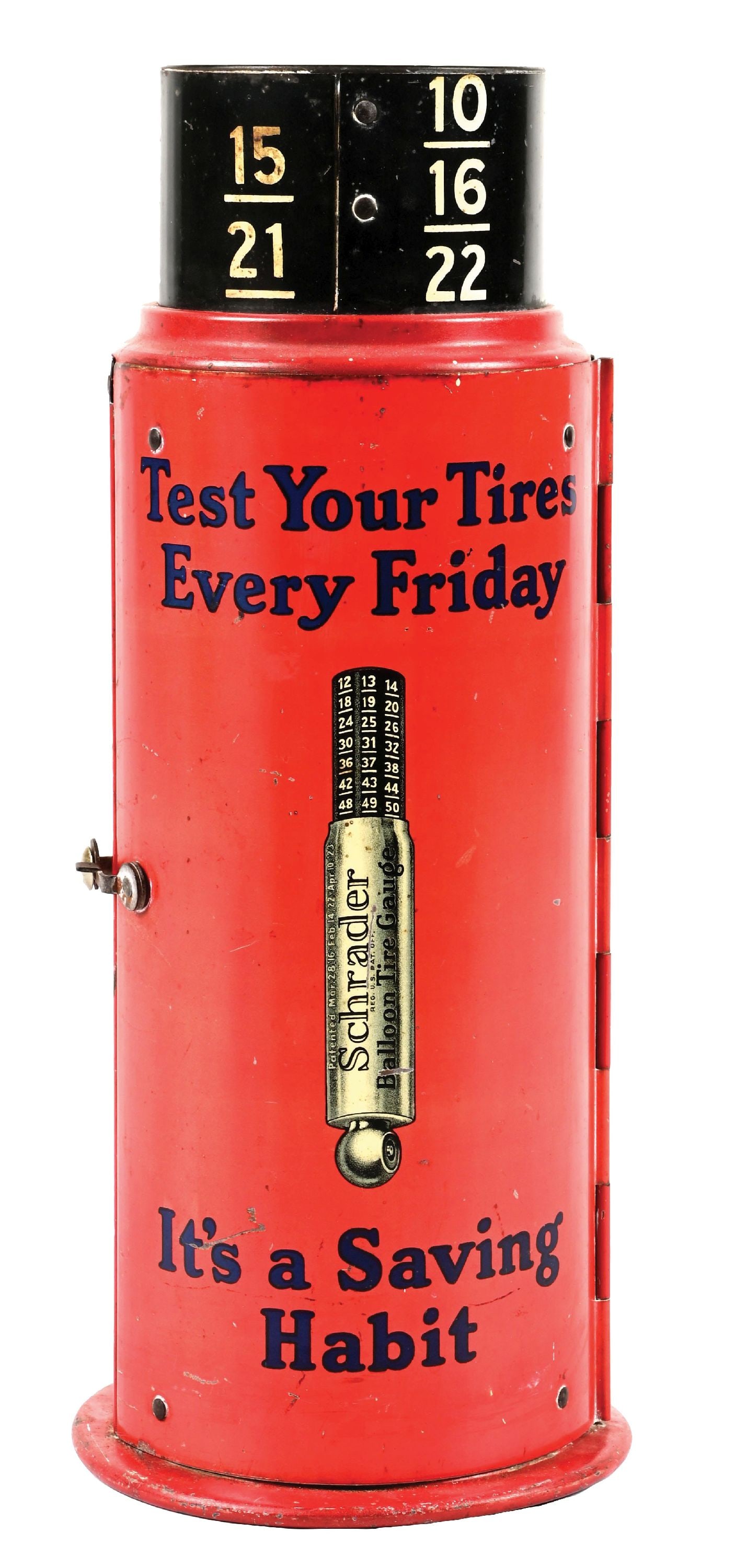 SCHRADER BALLOON TIRE GAUGE STORE DISPLAY CASE W/ GAUGES & VALVE CAP STOCK (1 of 5)