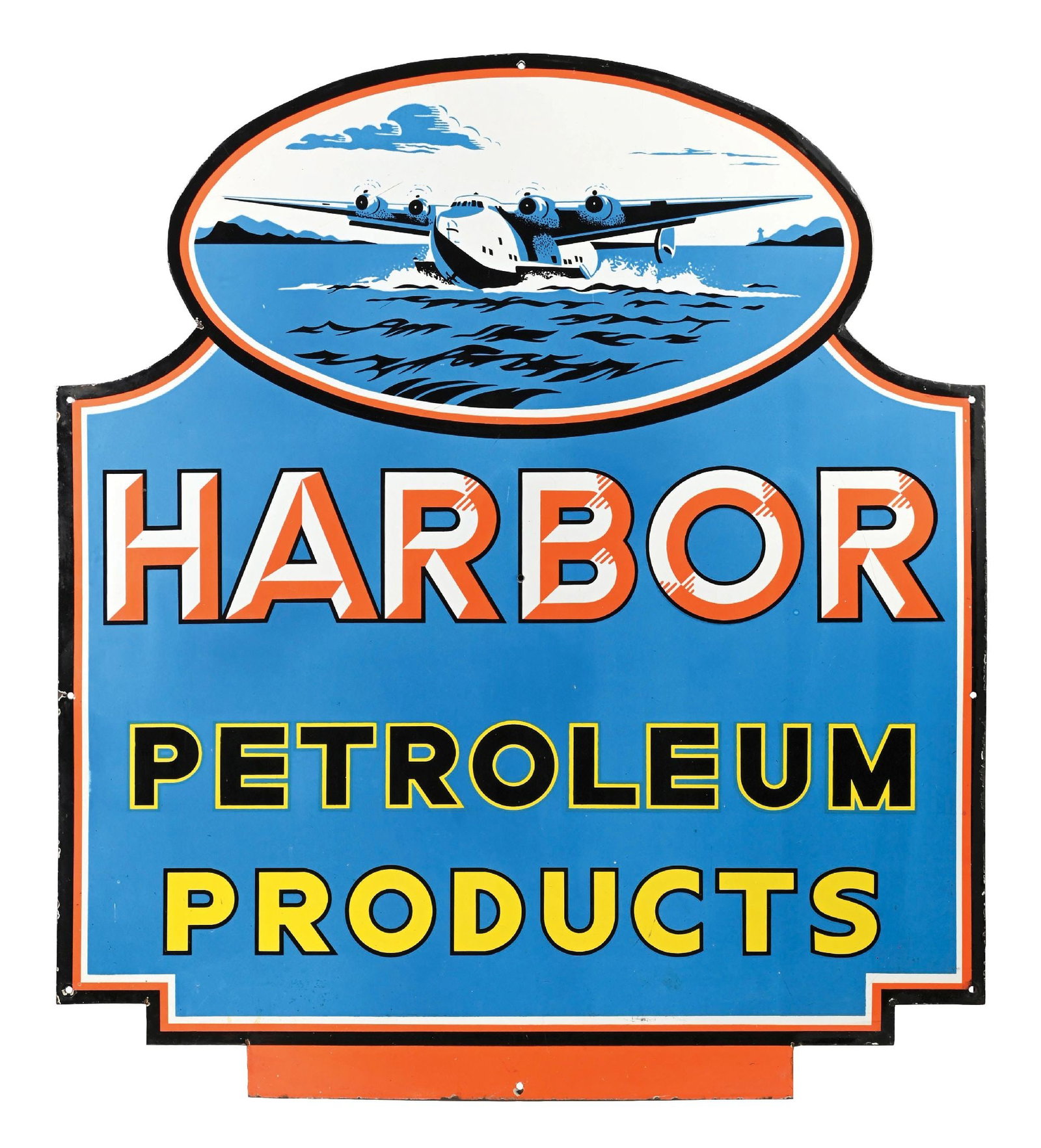 HARBOR PETROLEUM PRODUCTS PORCELAIN SIGN WITH SEAPLANE GRAPHIC AGS 90 (1 of 3)