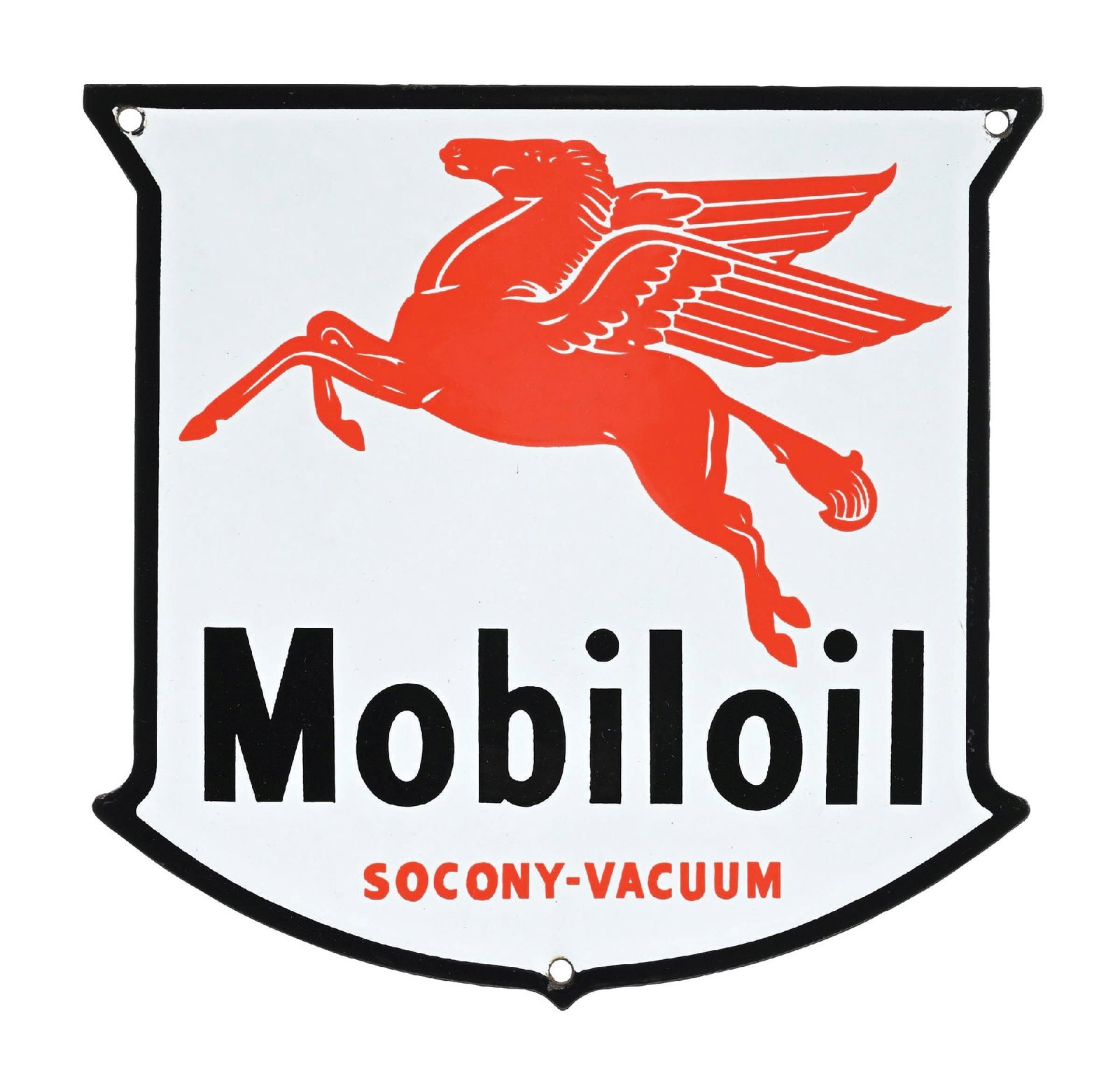 MOBILOIL PORCELAIN BOTTLE RACK SHIELD SIGN W/ PEGASUS GRAPHIC (1 of 2)
