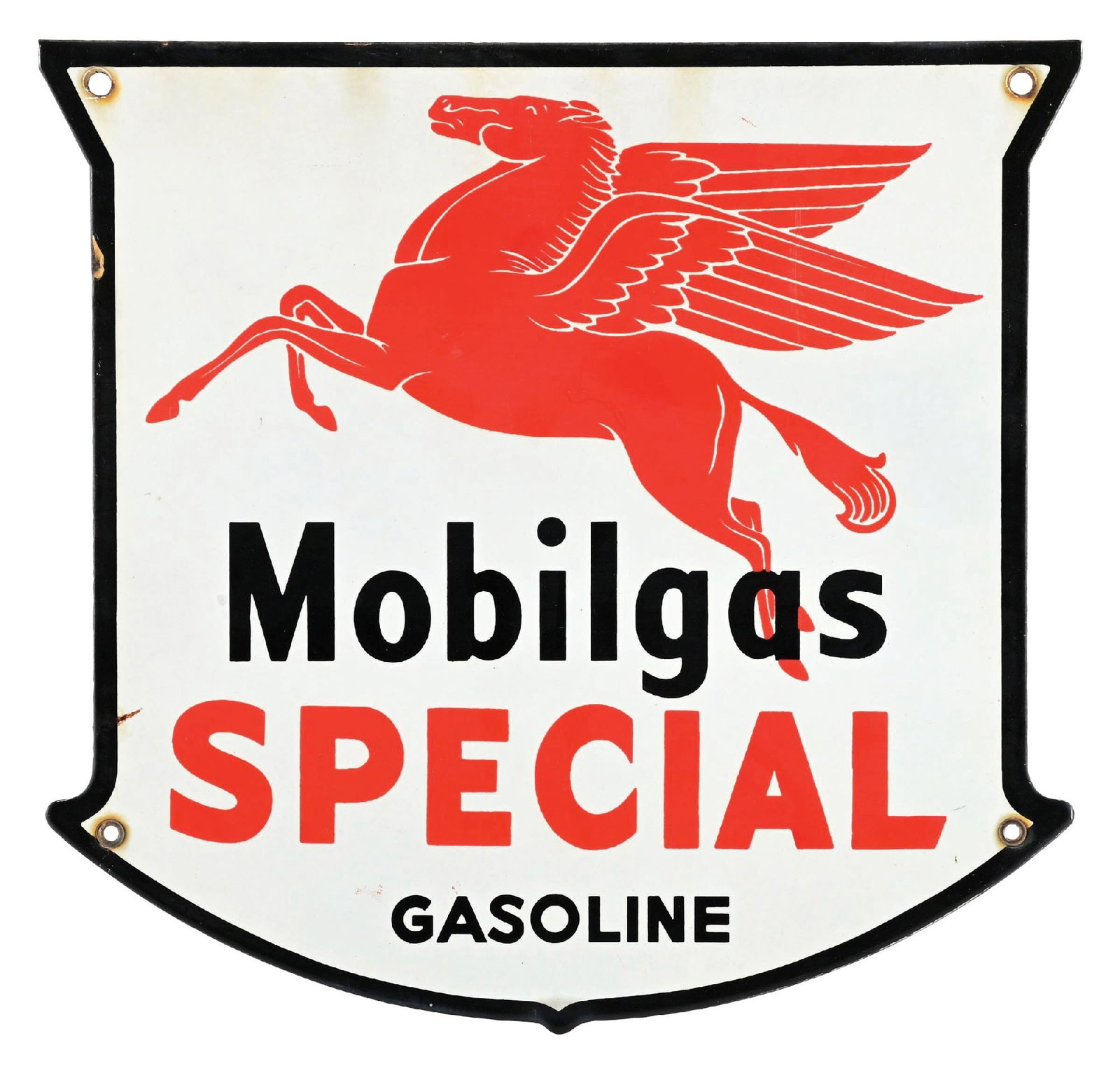 MOBILGAS SPECIAL GASOLINE PORCELAIN PUMP PLATE SIGN WITH PEGASUS GRAPHIC (1 of 2)