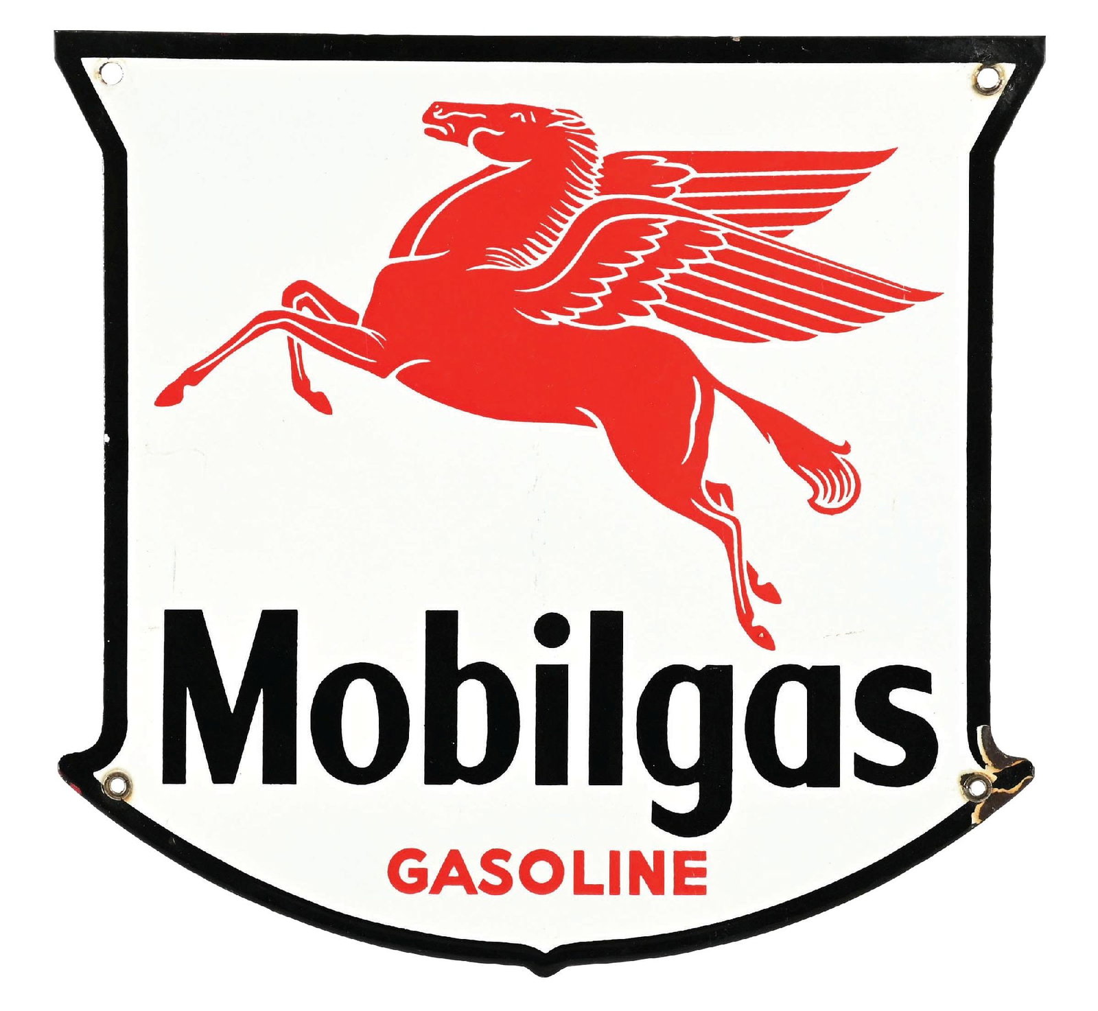 MOBILGAS GASOLINE PORCELAIN PUMP PLATE SIGN WITH PEGASUS GRAPHIC (1 of 2)