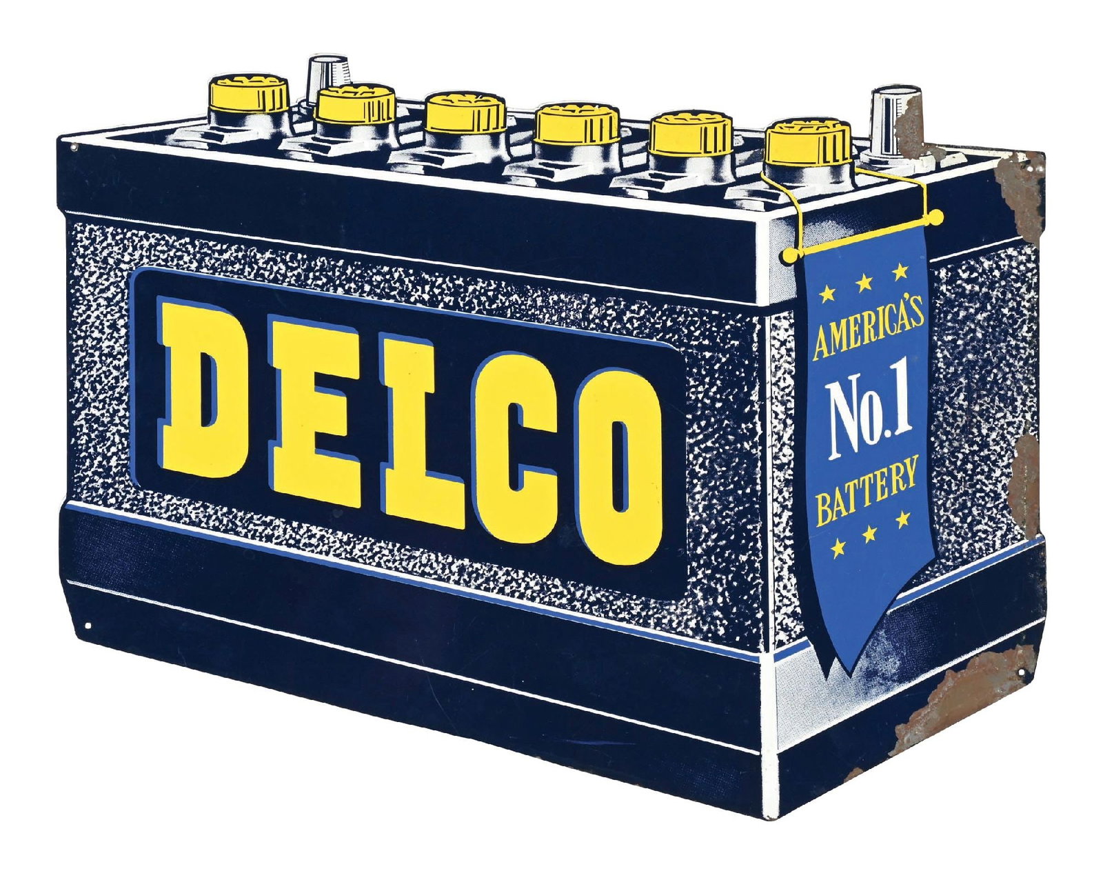 DELCO BATTERIES DIE-CUT TIN LITHO SIGN (1 of 2)