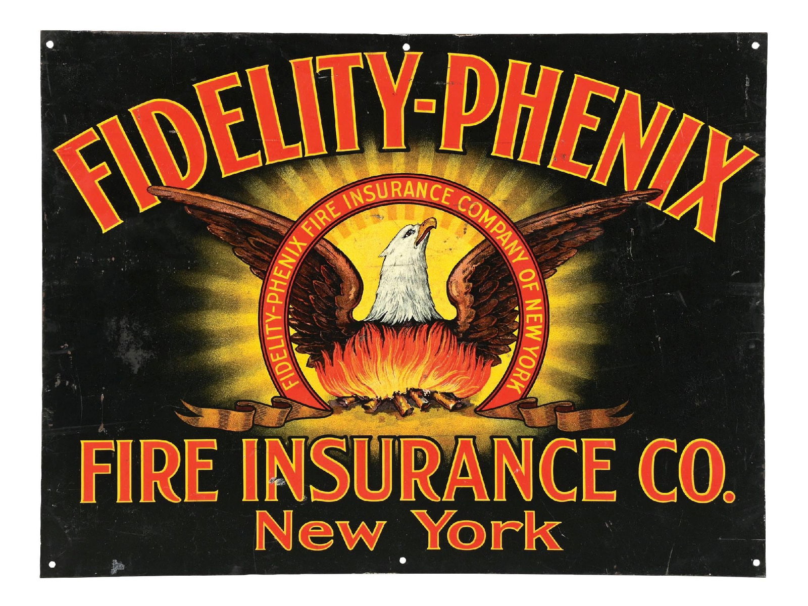 FIDELITY-PHENIX FIRE INSURANCE COMPANY OF NEW YORK TIN SIGN (1 of 2)