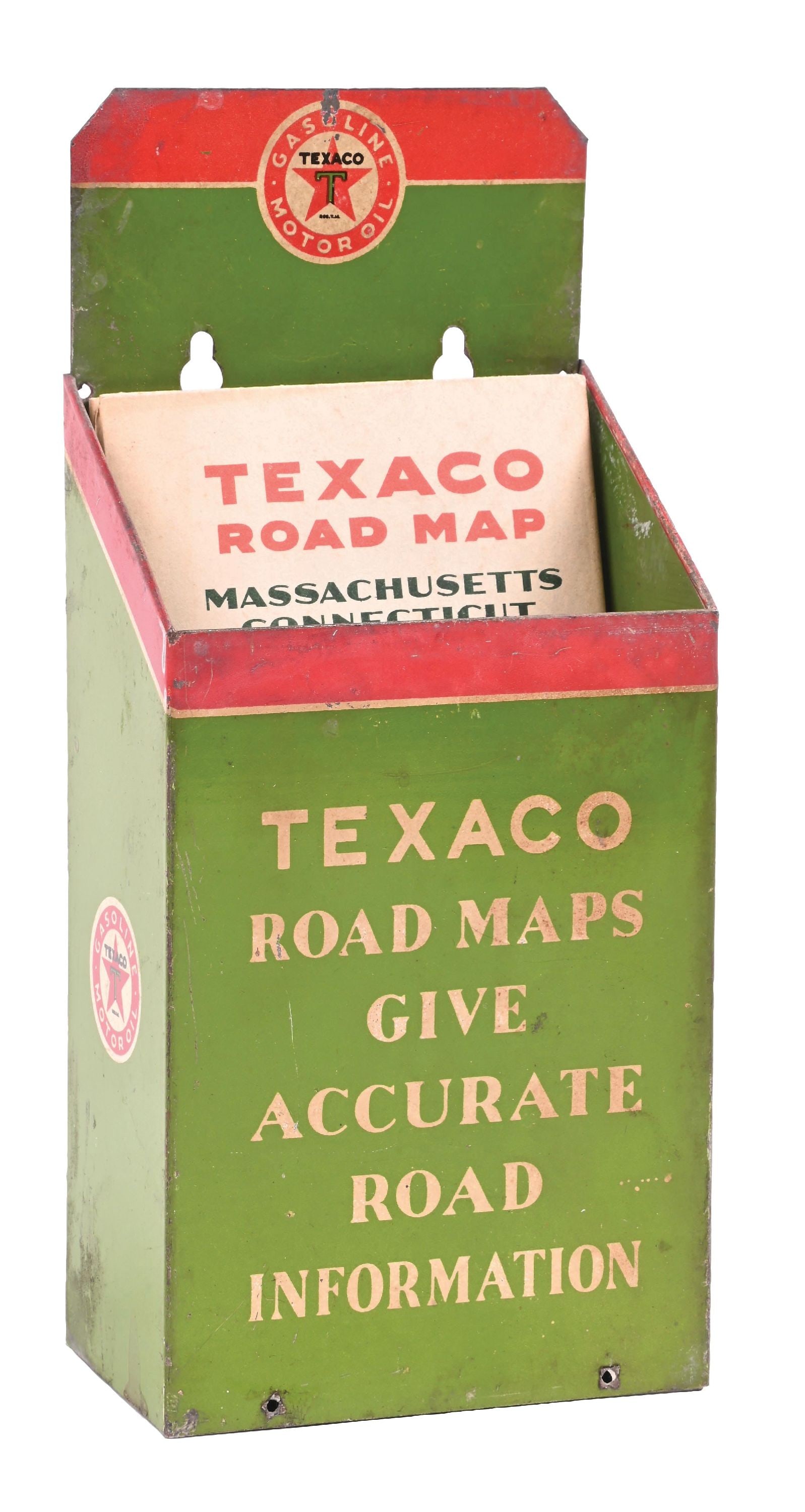 RARE TEXACO ROAD MAPS TIN MAP DISPLAY W/ ORIGINAL MAP (1 of 5)