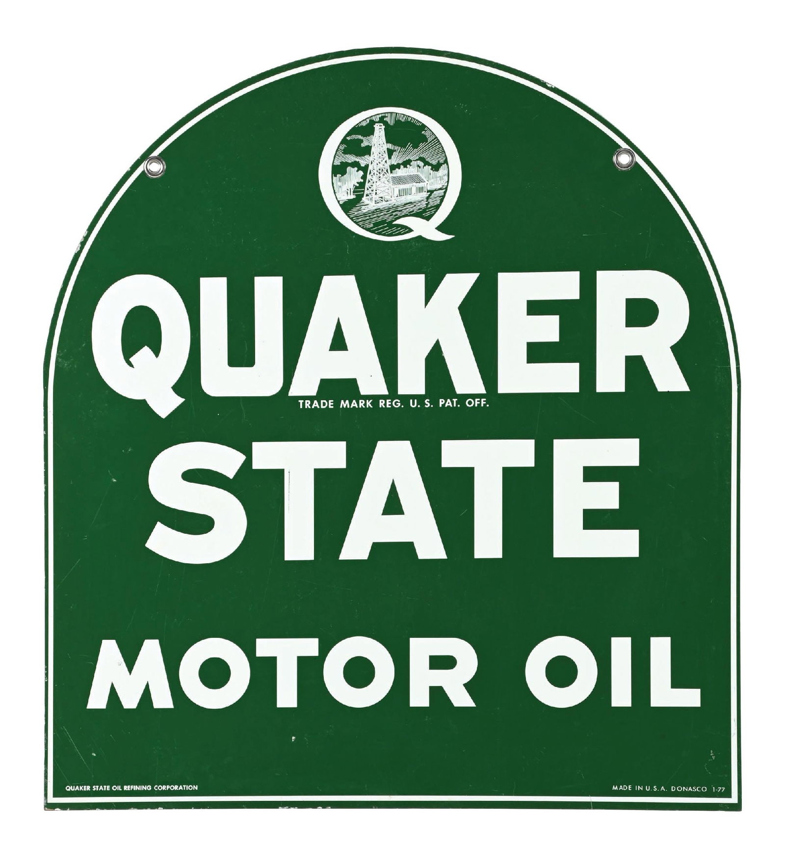 QUAKER STATE MOTOR OIL TIN TOMBSTONE SIGN (1 of 4)