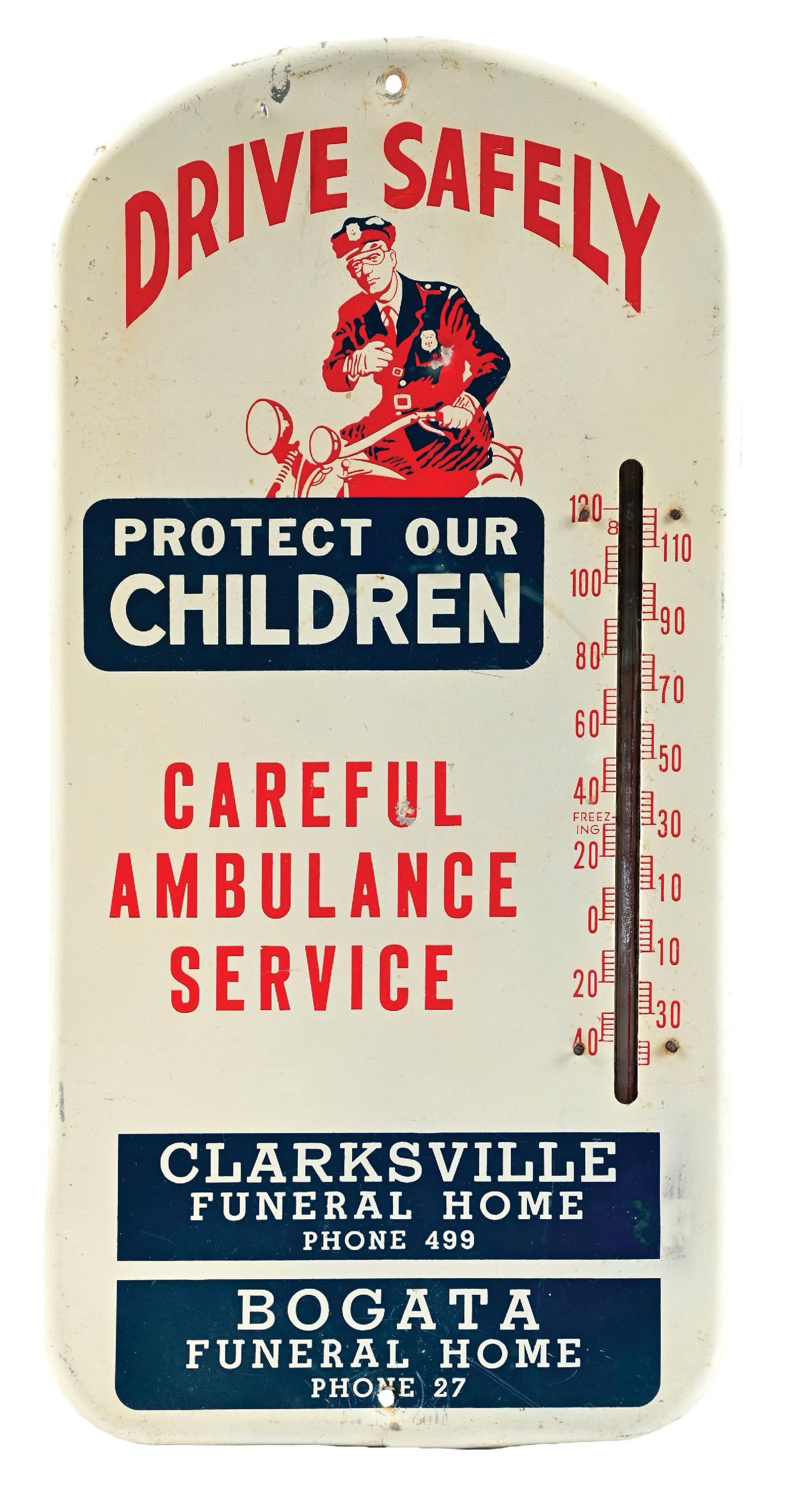 CAREFUL AMBULANCE SERVICE TIN ADVERTISING THERMOMETER (1 of 2)