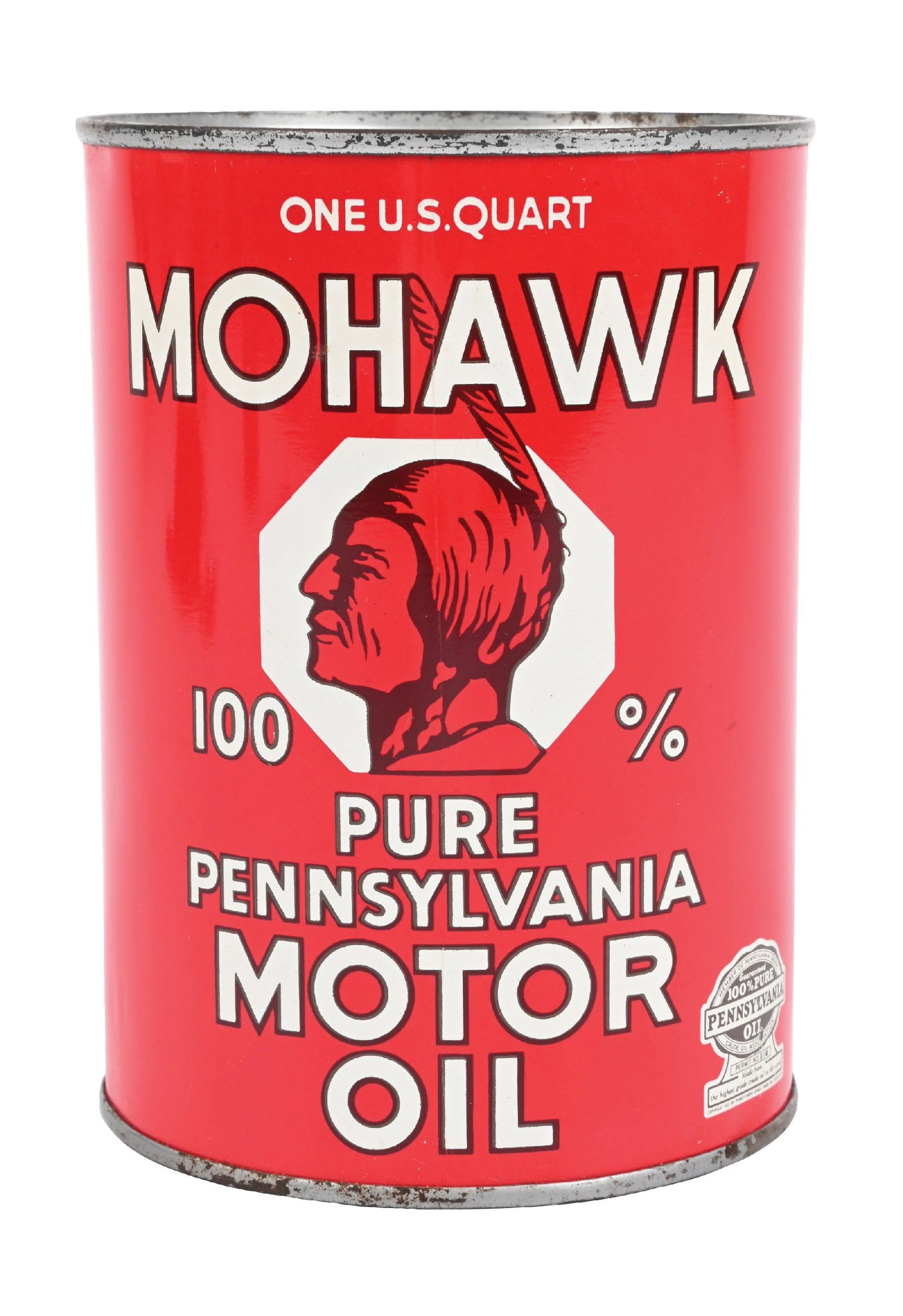 MOHAWK "100% PENNSYLVANIA MOTOR OIL" ONE QUART CAN (1 of 6)