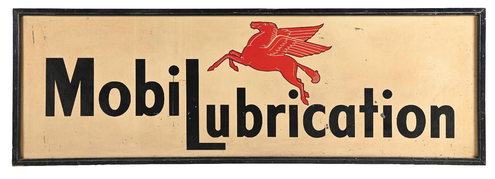MOBILUBRICATION TIN SIGN W/ ORIGINAL WOODEN FRAME (1 of 2)