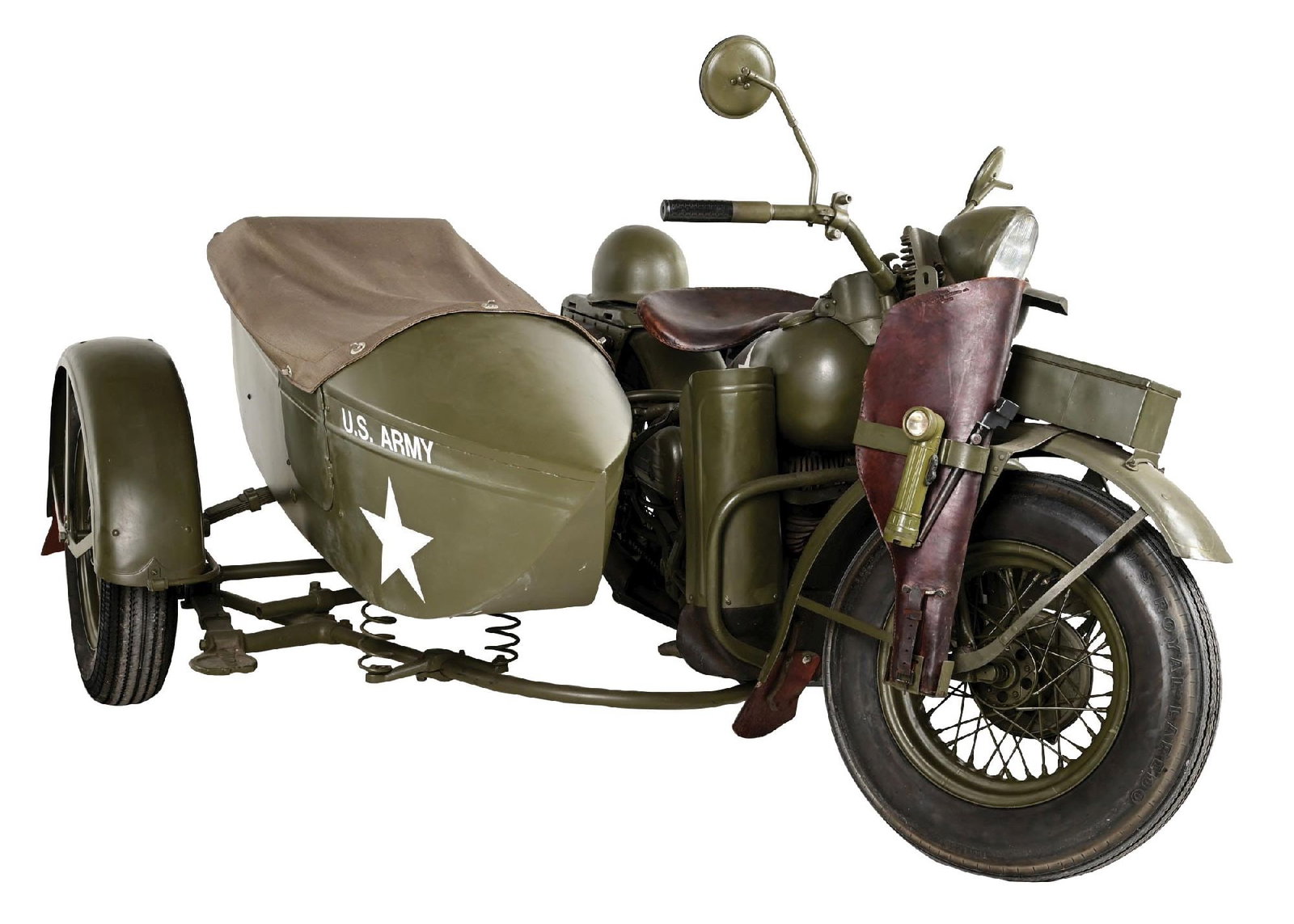 1942 HARLEY DAVIDSON WLA 45 CUBIC INCH V-TWIN FLATHEAD W/ POST-WAR GOULDING LS 29 TUB: The WLA was a iconic wartime motorcycle produced for the U.S. Army during WWII, often called 'the Liberator' for those who rode them. It was designed for reliability, with reinforced chassis,