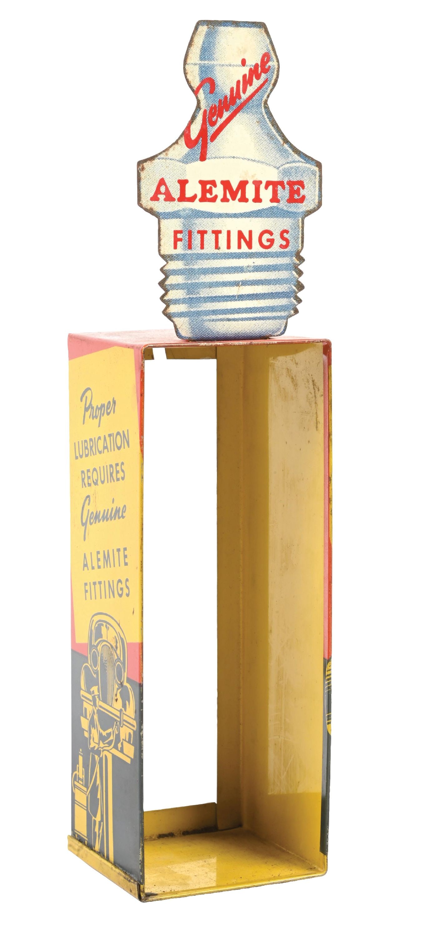 GENUINE ALEMITE FITTINGS TIN STORE PRODUCT DISPLAY W/ ORIGINAL TIN TOPPER (1 of 5)