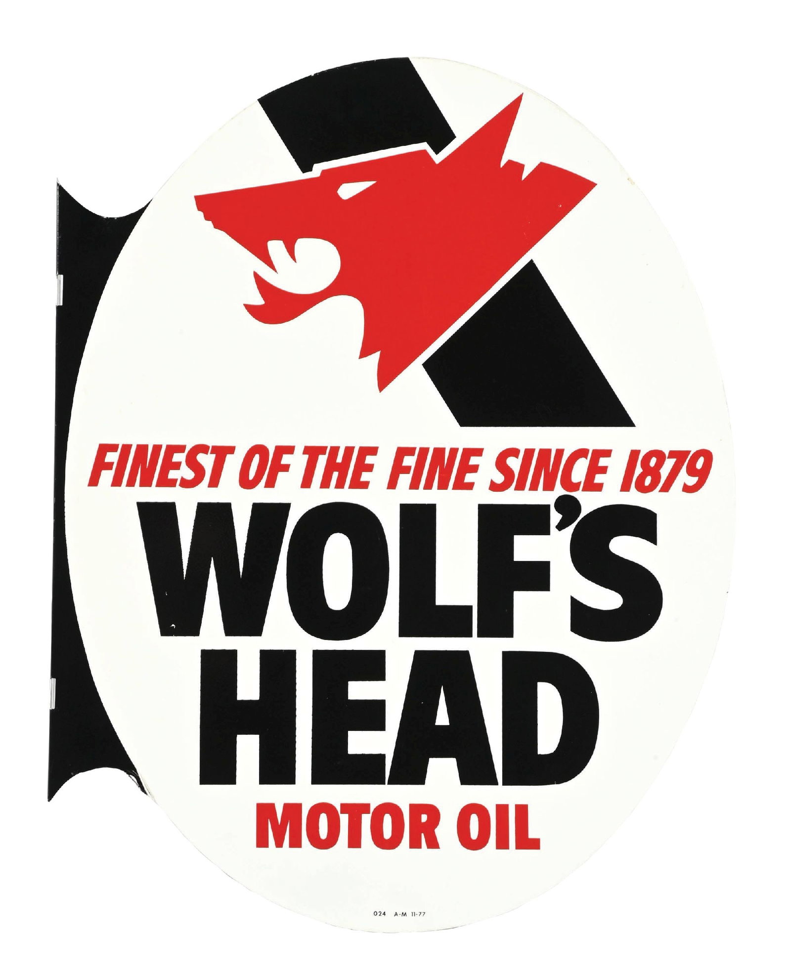 WOLF'S HEAD MOTOR OIL N.O.S. TIN FLANGE SIGN (1 of 3)
