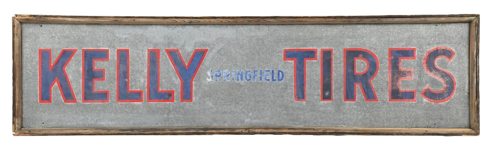 KELLY SPRINGFIELD TIRES TIN SIGN W/ ORIGINAL WOOD FRAME (1 of 2)