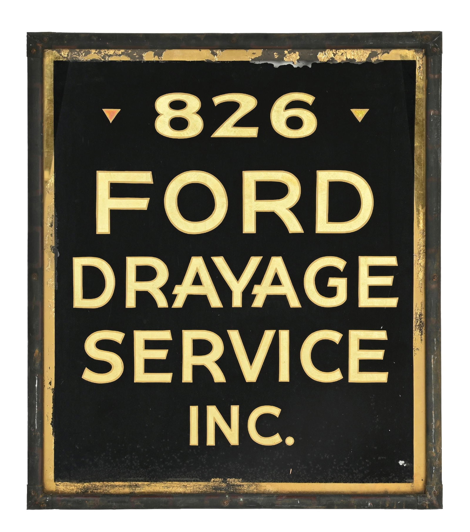 FORD DRAYAGE - TRACTOR SERVICE INC. REVERSE GLASS SIGN (1 of 3)