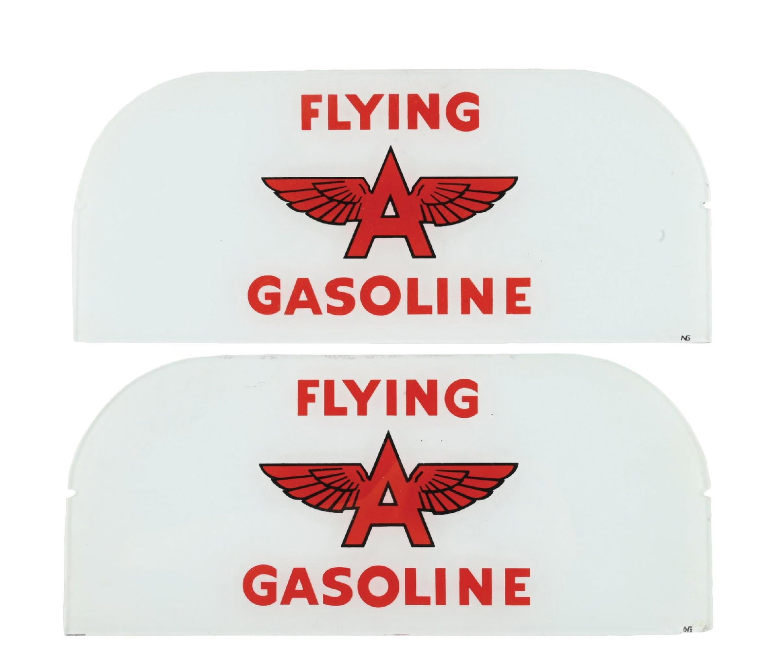 COLLECTION OF 2: FLYING A GASOLINE GLASS SHOEBOX AD GLASS PANELS (1 of 4)