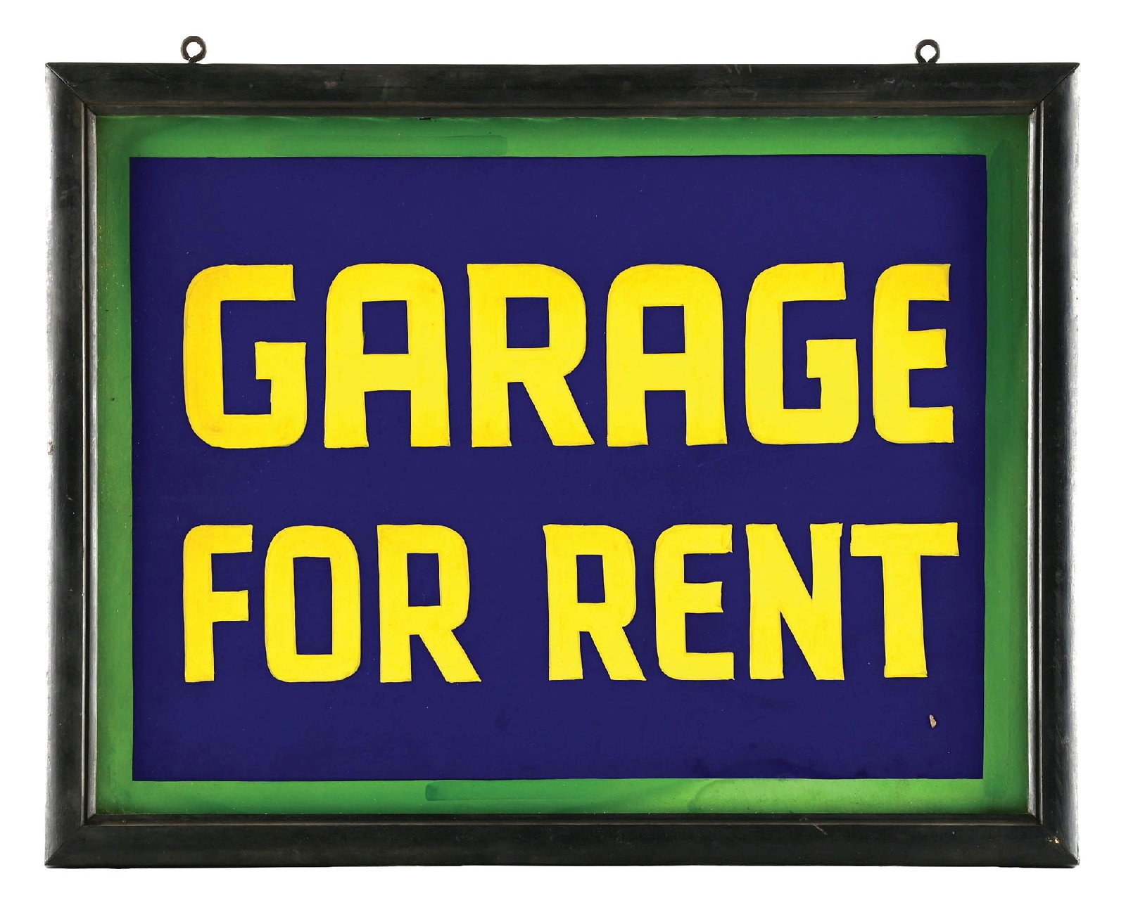 GARAGE FOR RENT PAINTED CARDBOARD SIGN W/ WOODEN FRAME (1 of 2)
