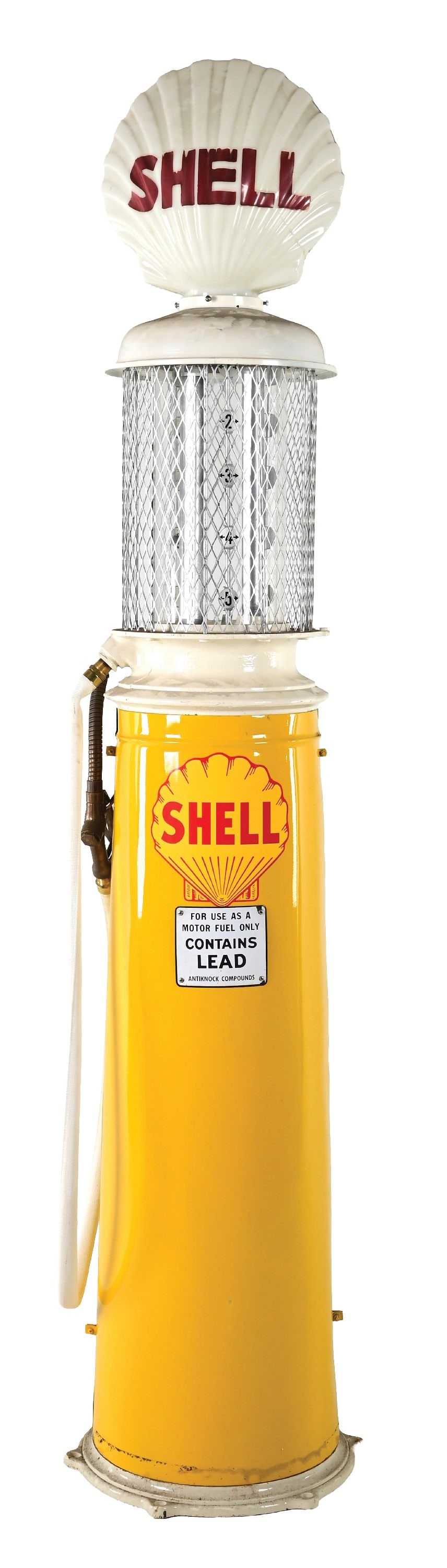 BENNETT FIVE GALLON VISIBLE GAS PUMP RESTORED IN SHELL GASOLINE (1 of 6)