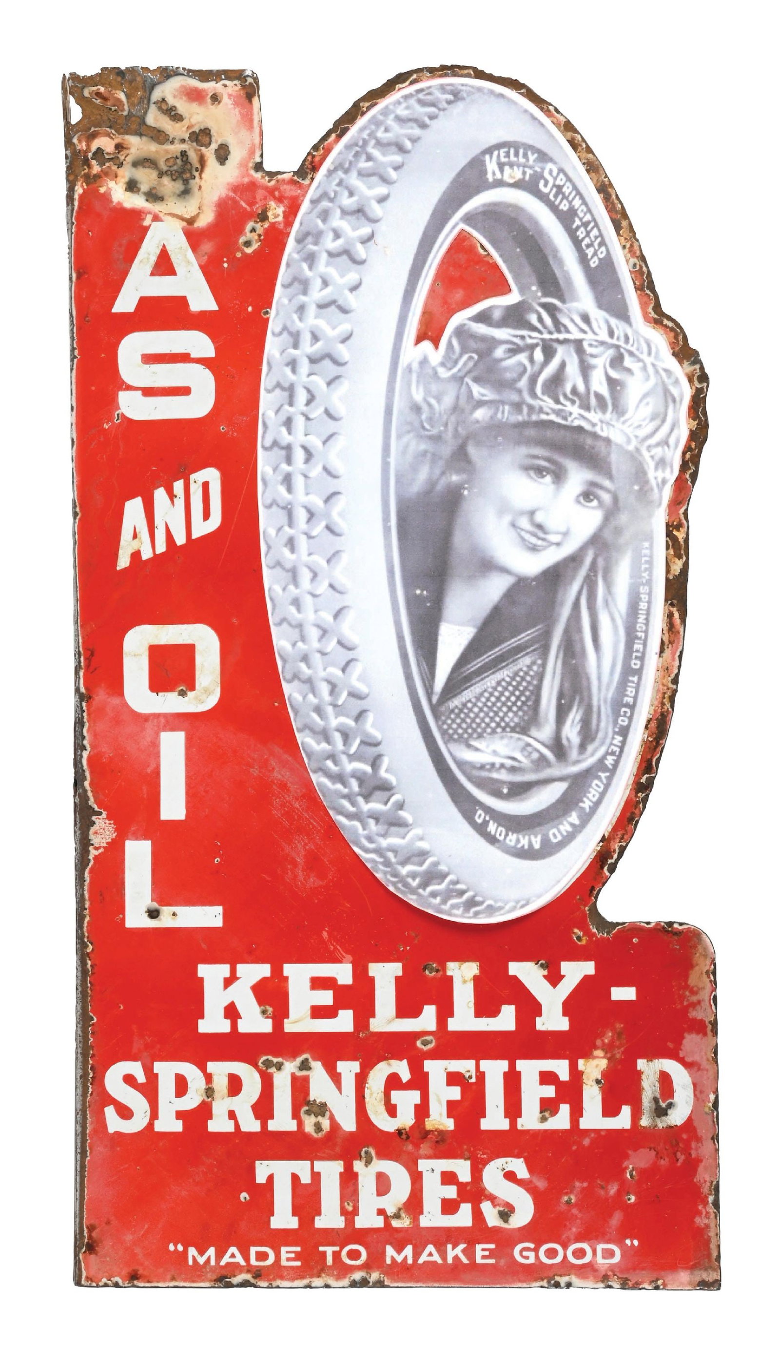 RARE KELLY SPRINGFIELD TIRES PORCELAIN FLANGE SIGN (1 of 4)