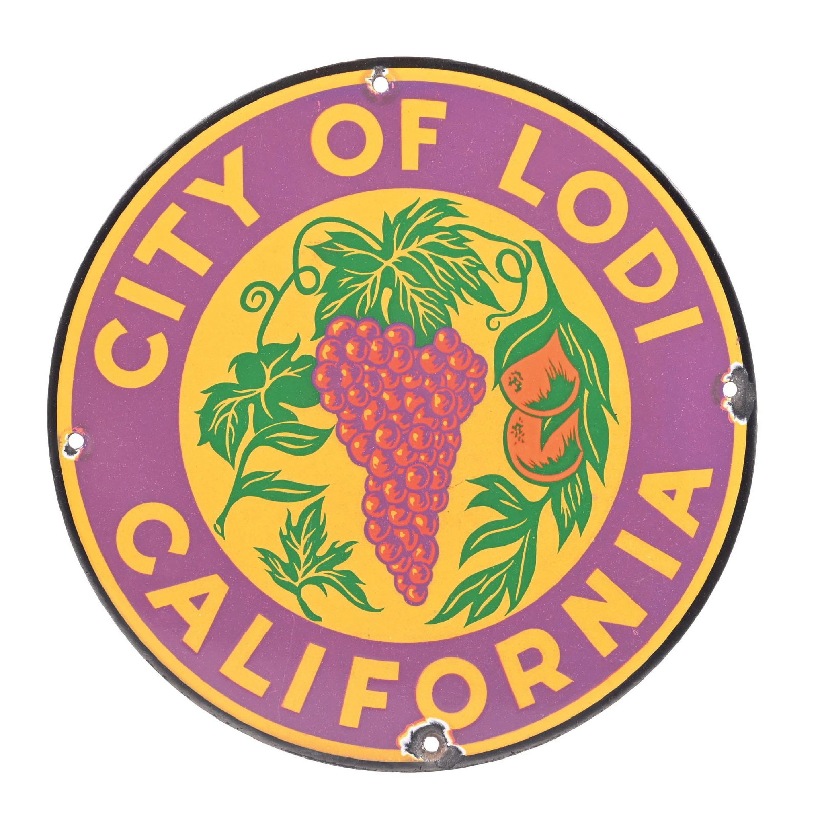 CITY OF LODI, CALIFORNIA PORCELAIN MUNICIPAL SIGN (1 of 2)