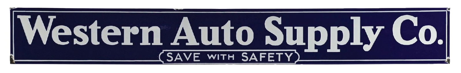 WESTERN AUTO SUPPLY CO. PORCELAIN SIGN W/ FLANGE DISPLAY BASE (1 of 2)