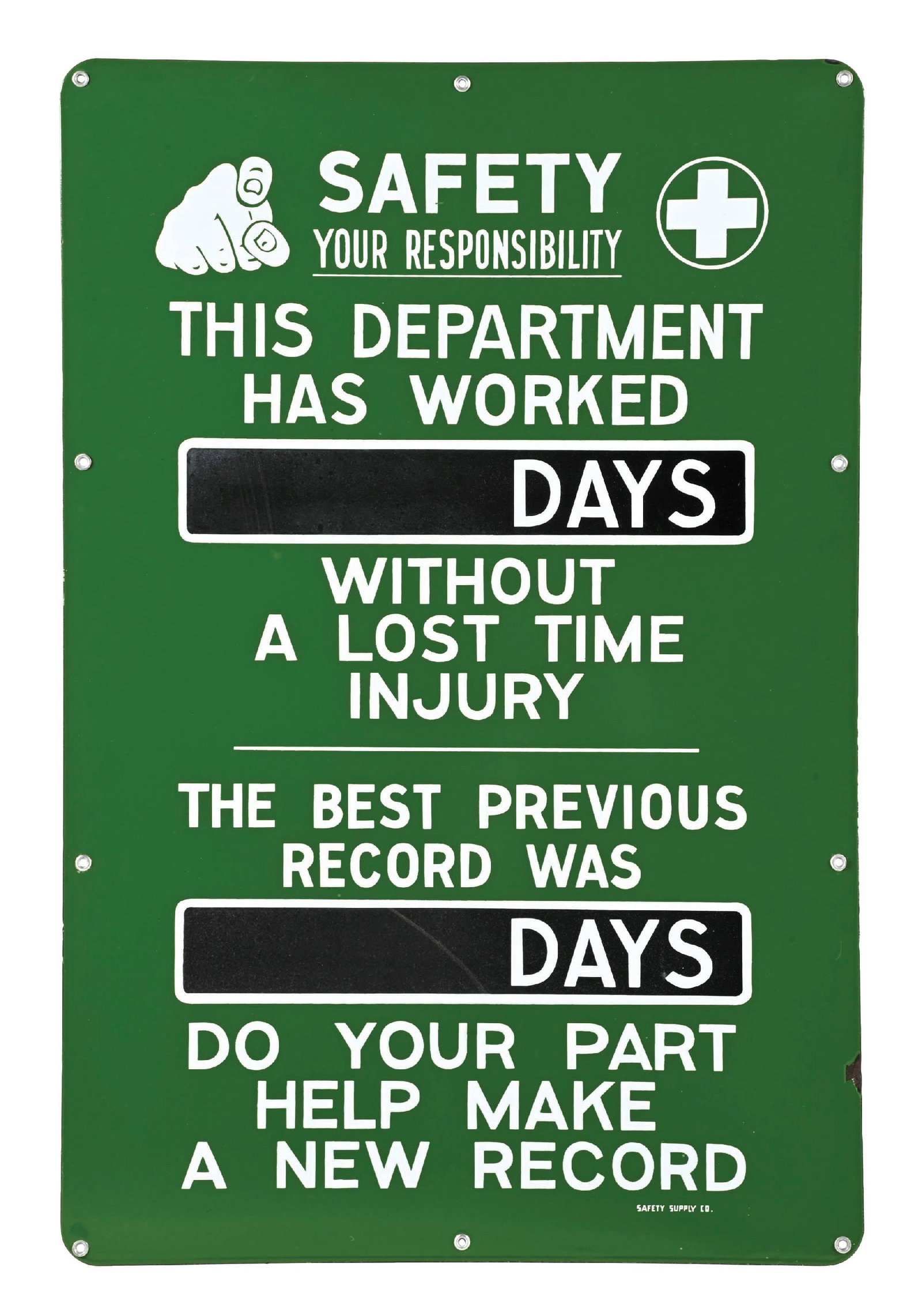 SAFETY PORCELAIN CALENDAR SIGN W/ CHALKBOARD NOTE BAR (1 of 3)