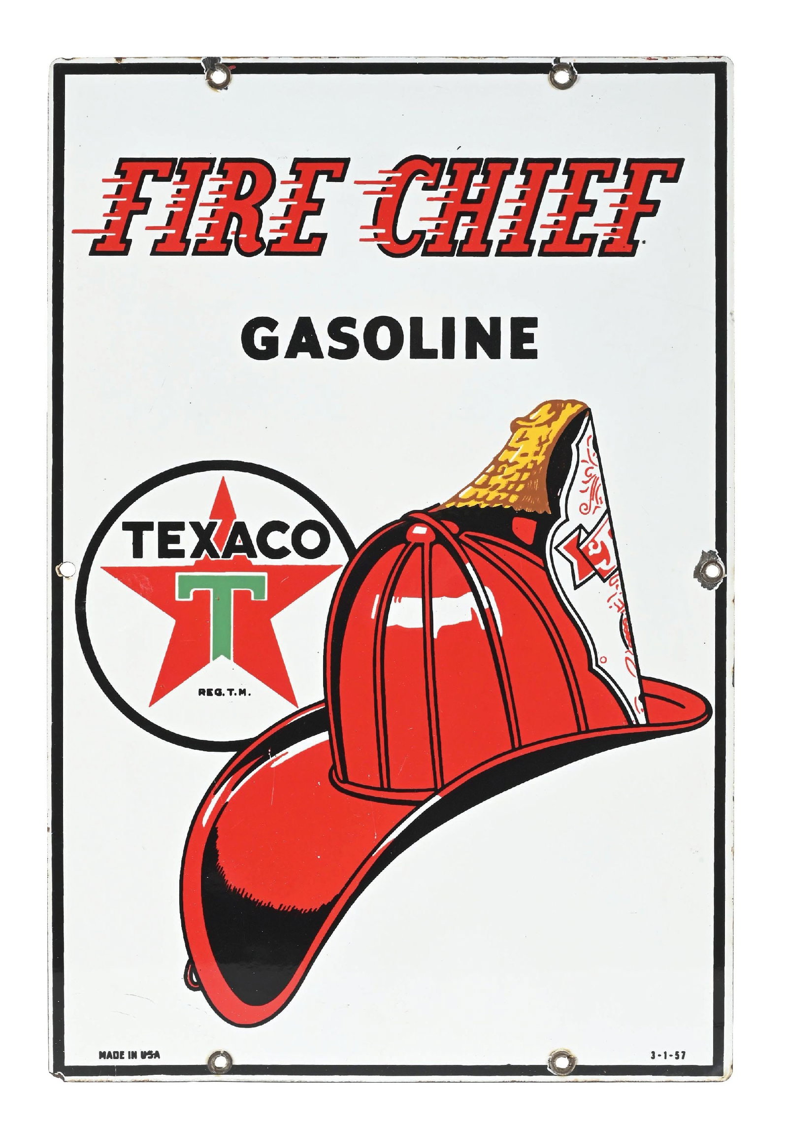 TEXACO FIRE-CHIEF GASOLINE PORCELAIN PUMP PLATE SIGN (1 of 4)