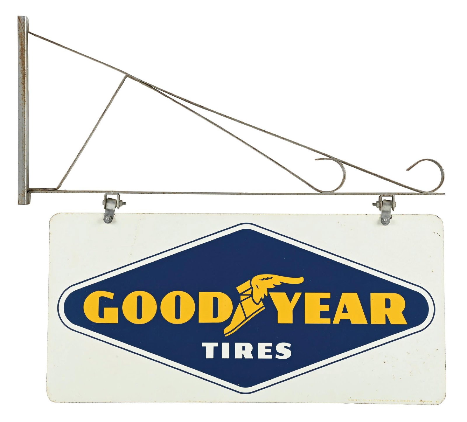 GOODYEAR TIRES TIN SIGN WITH ORIGINAL METAL BRACKET (1 of 2)