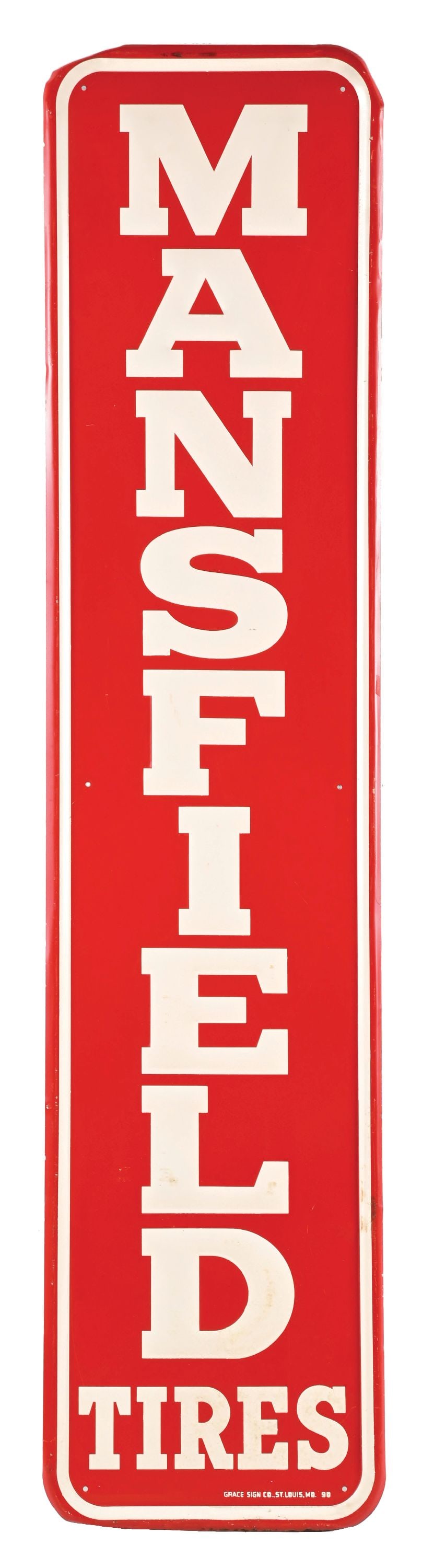 MANSFIELD TIRES SELF-FRAMED EMBOSSED TIN SIGN (1 of 3)