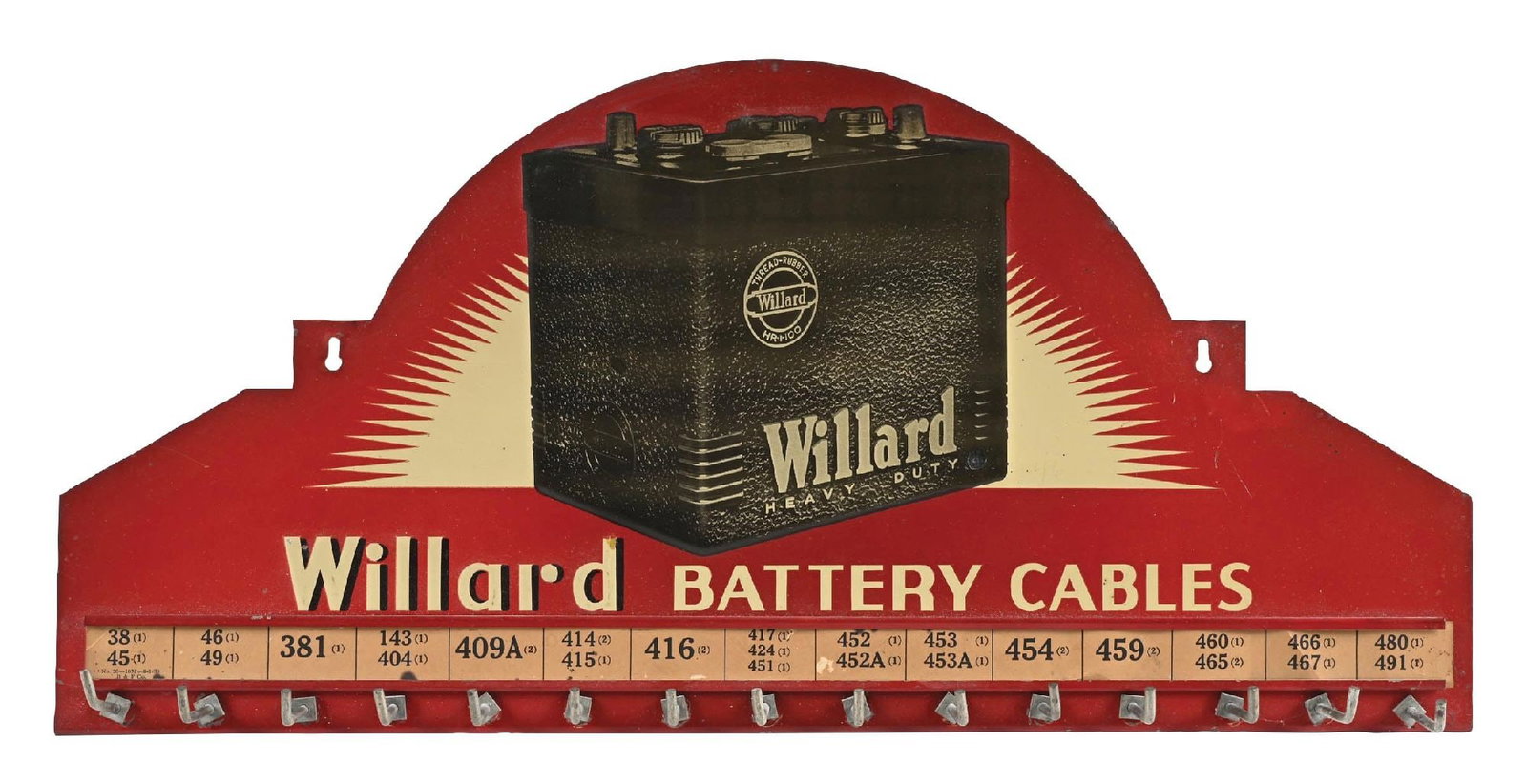 WILLARD BATTERY CABLES EMBOSSED TIN DISPLAY RACK (1 of 2)