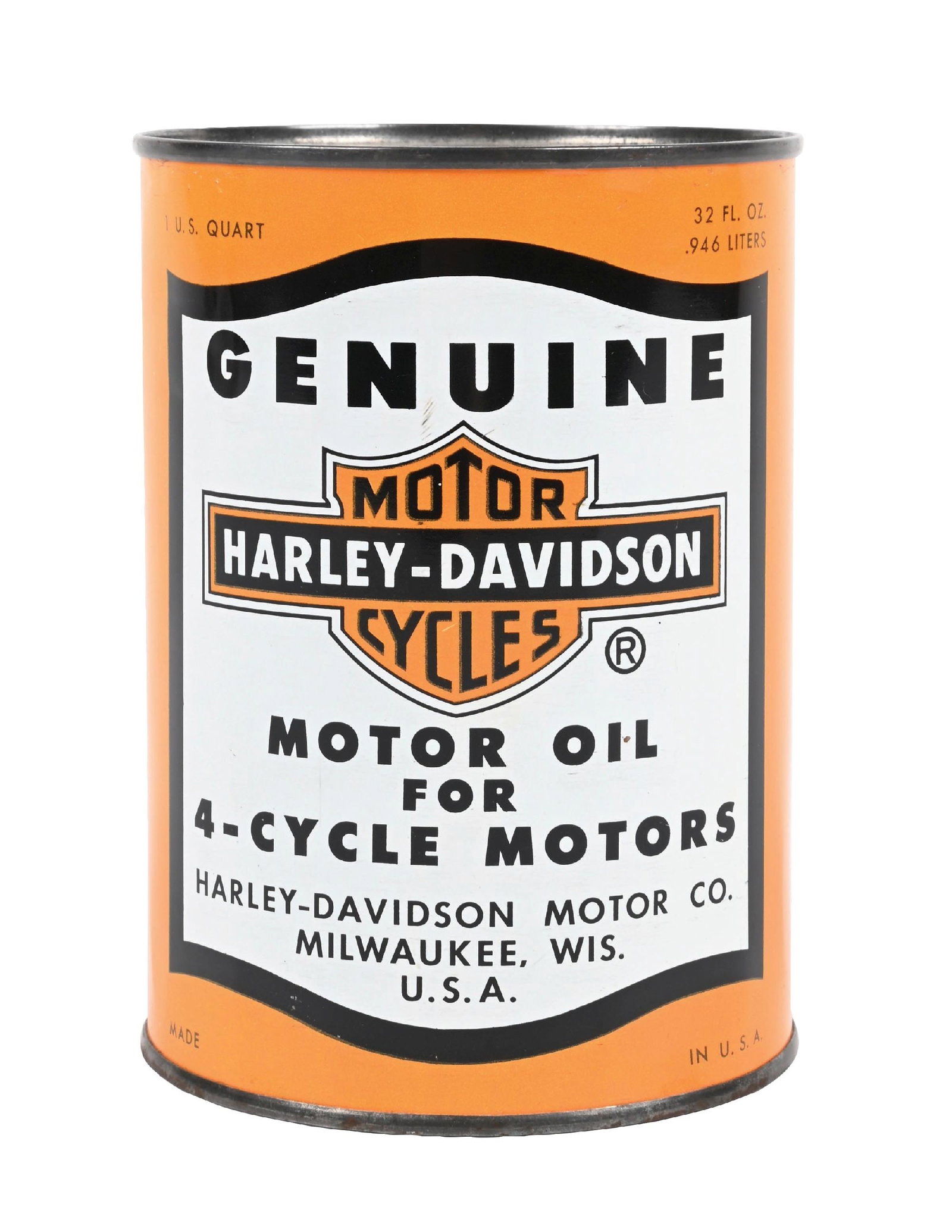 HARLEY-DAVIDSON MOTORCYCLES MOTOR OIL FOR 4-CYCLE MOTORS ONE QUART CAN (1 of 6)